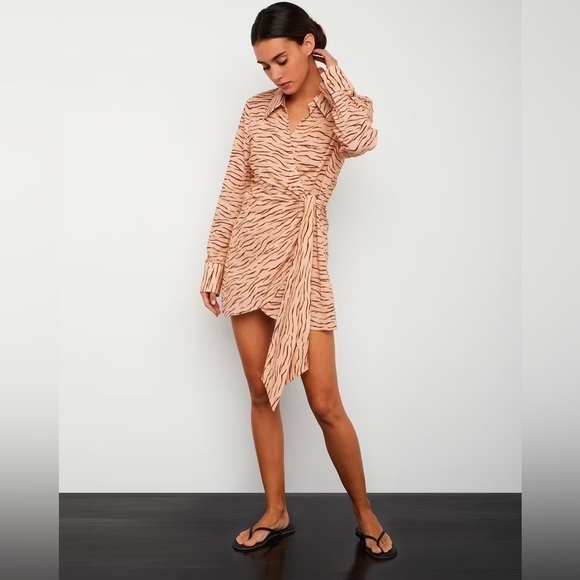 ONIA Printed Cotton-Blend Wrap Top, Tiger Stripe, Size L - Picture 3 of 13